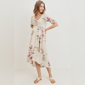 NWOT Hello Miz Cream Floral Surplice High-Low Maternity/Nursing Dress Medium